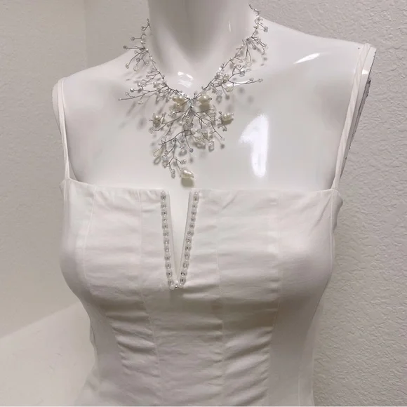 Reformation Kye Midi Dress in White with Custom Beaded front detail | Sz 6 - Picture 2 of 11